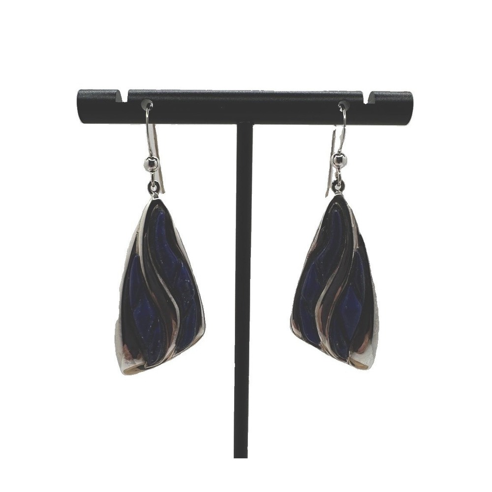 Jay King Mine Finds Sterling Silver Lapis Lazuli Wave Inlay Drop Earrings OG Box